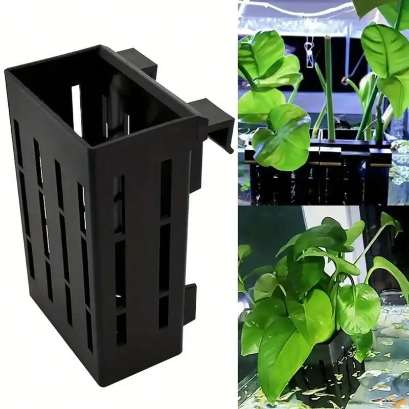 Aquarium Plant Holder - 水槽用植物ホルダー ブラックプラスチックバスケット クリップ付き 魚タンク水生植物固定用 安定設置