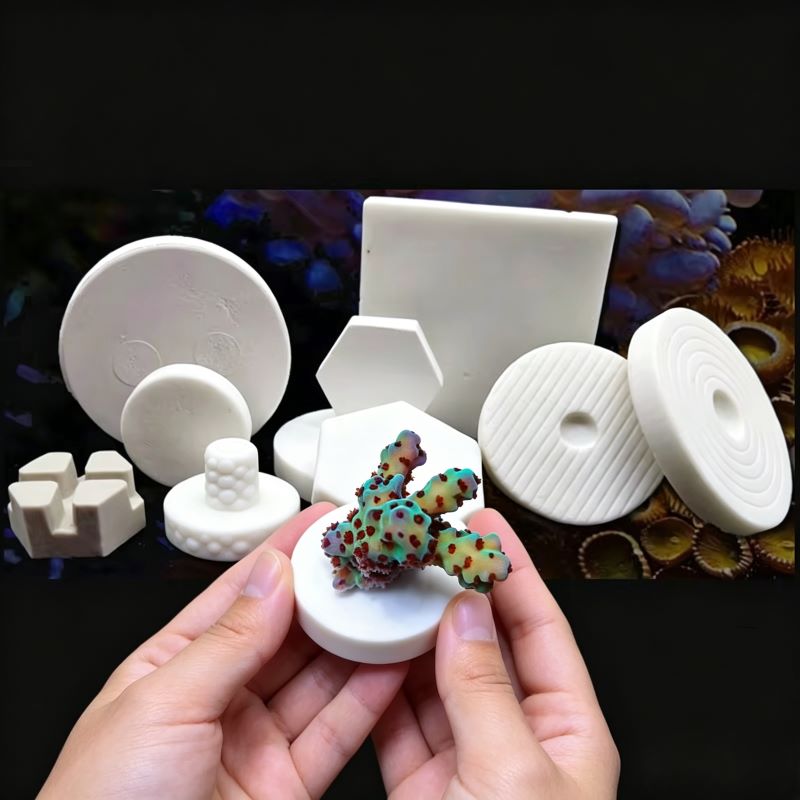 Aquarium Plant Design - SPSセラミックコーラルフラグプラグベーススクエアT字型トレイ海水サンゴフラグプレートベース水槽植物装飾