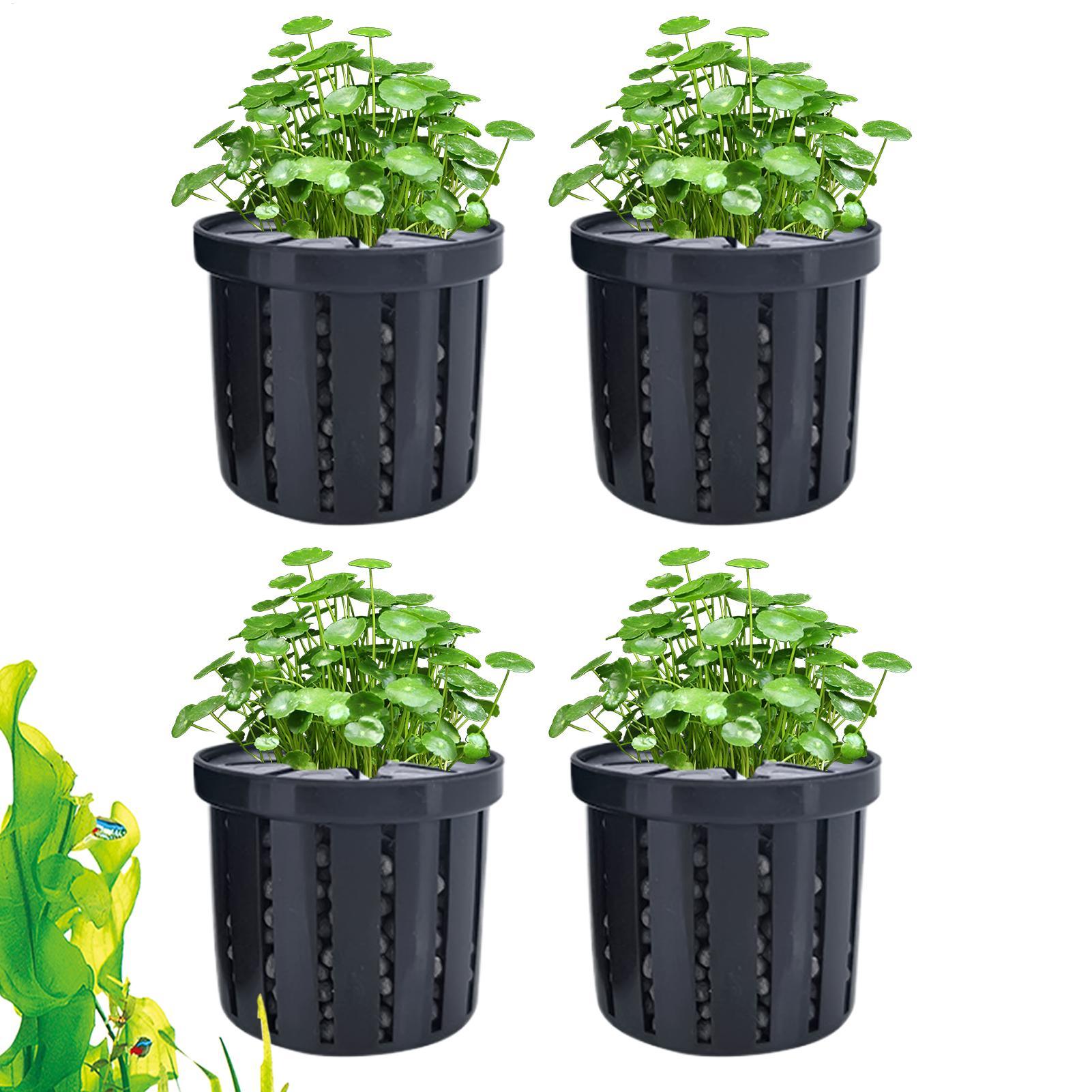 Aquarium Plant Holder - 4個入り水槽プランターポット、スポンジ吸盤付き、自動沈下式、家庭用水槽用植木鉢ホルダー