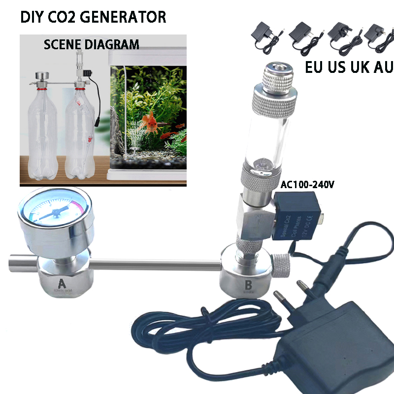 Planted Aquarium Accessories - 水槽DIY CO2発生器システムキット CO2発生器、ソレノイドバルブ付きバブルカウンターディフューザー、水生植物の成長用