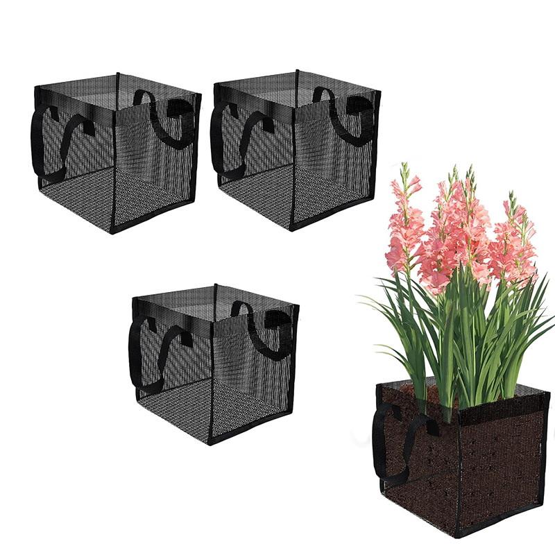 Aquarium Planting - 4 個ブラックメッシュ池植栽バスケット正方形ラウンド PVC スイレンバッグ丈夫なハンドル水族館庭の装飾ギフト