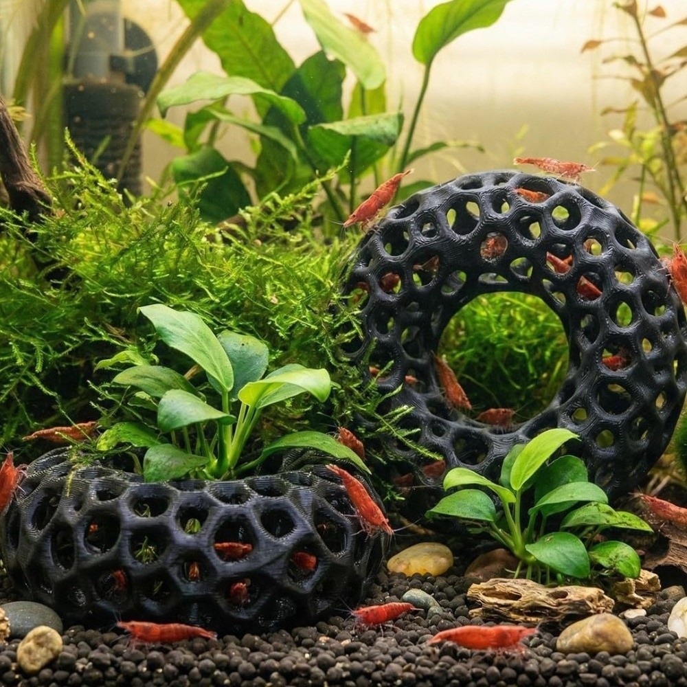 Planted Aquarium Moss - 3Dプリント製魚エビ隠れ家 広視野多孔質構造水槽魚シェルター 水草固定用モスボールホルダー