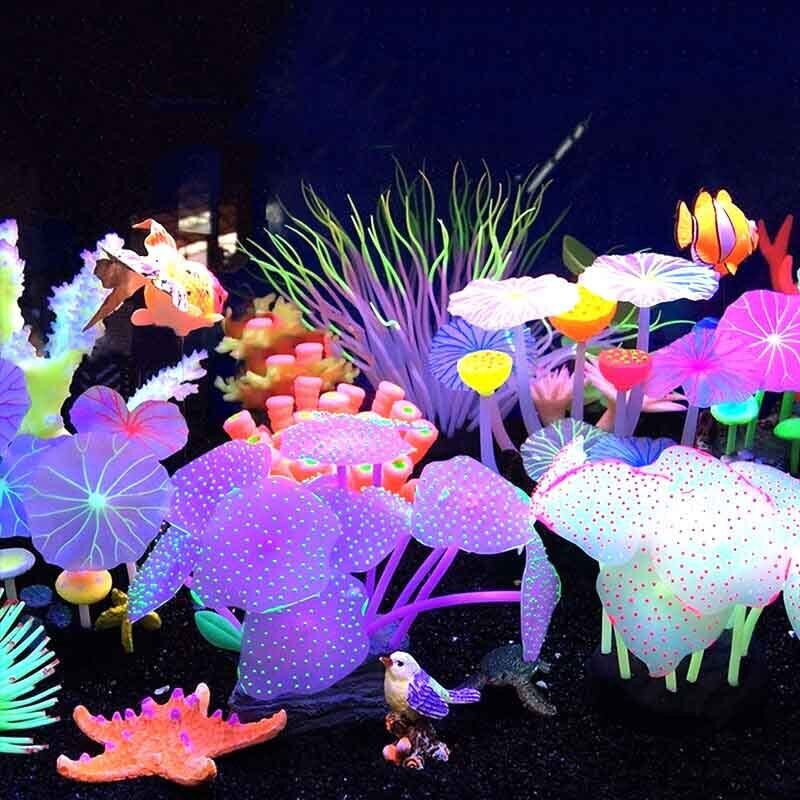 シリコン製光る景観人工魚タンク水槽蛍光サンゴひまわり海葵植物 - Aquarium Plant Design のレビューと価格