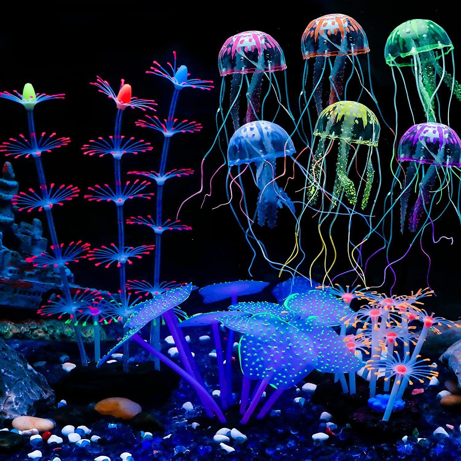シリコン製光る景観人工魚タンク水槽蛍光サンゴひまわり海葵植物 - Aquarium Plant Design のレビューと価格