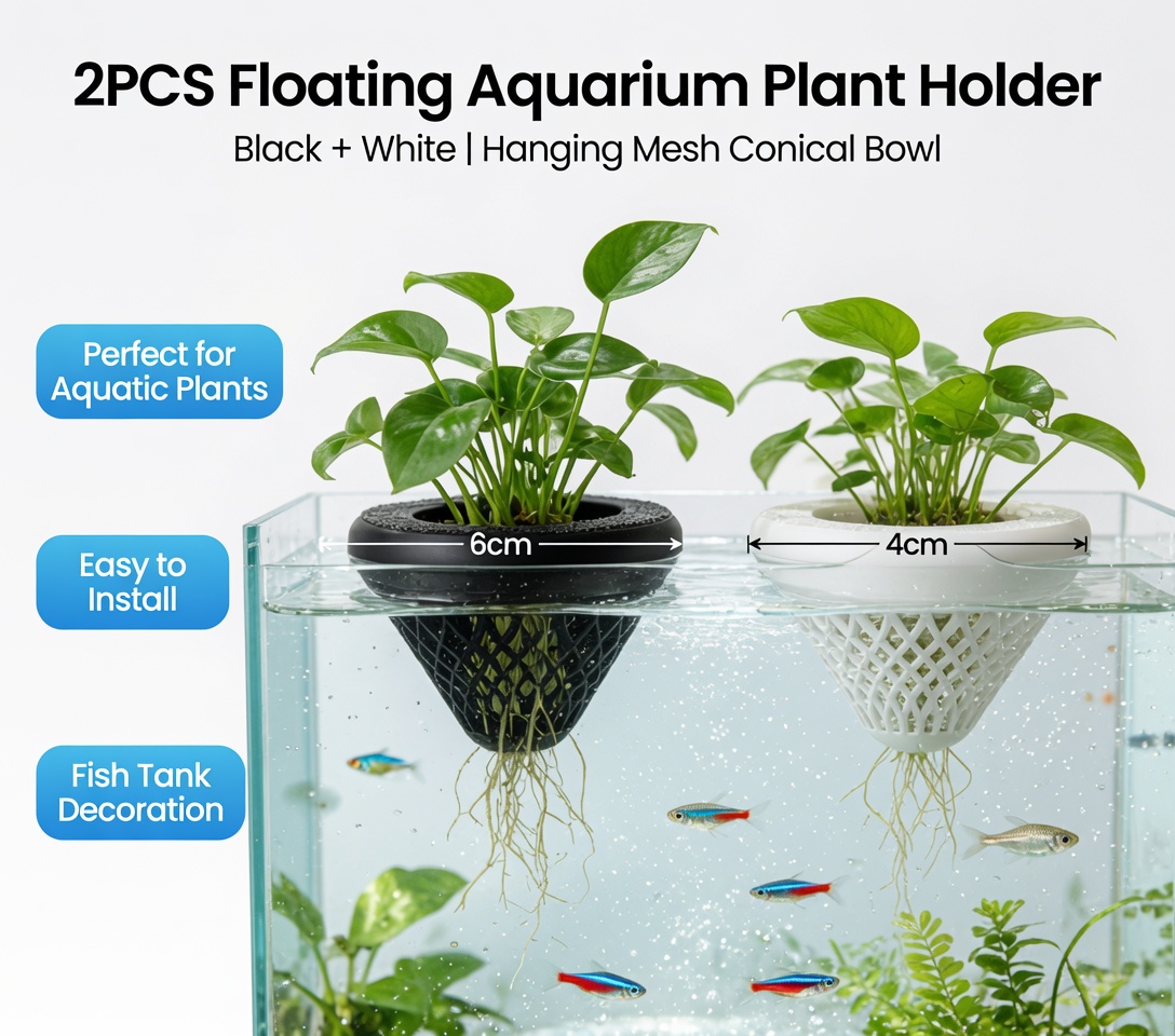 2個入りフローティングアクアリウムプラントホルダー、水槽用吊 - Aquarium Plant Holder のレビューと価格